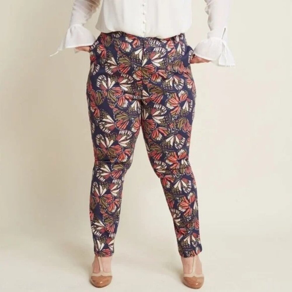 Modcloth Legendary Lifestyle Butterfly Print Slim Straight Pants